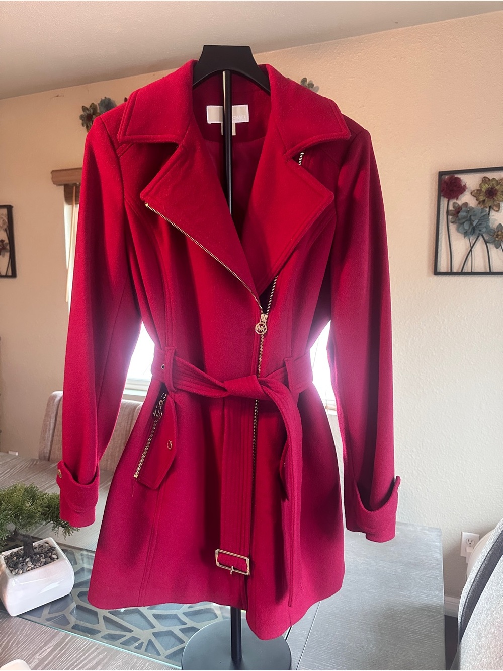 Women’s Michael Kors Belted Red Wool-Blend Trench Coat